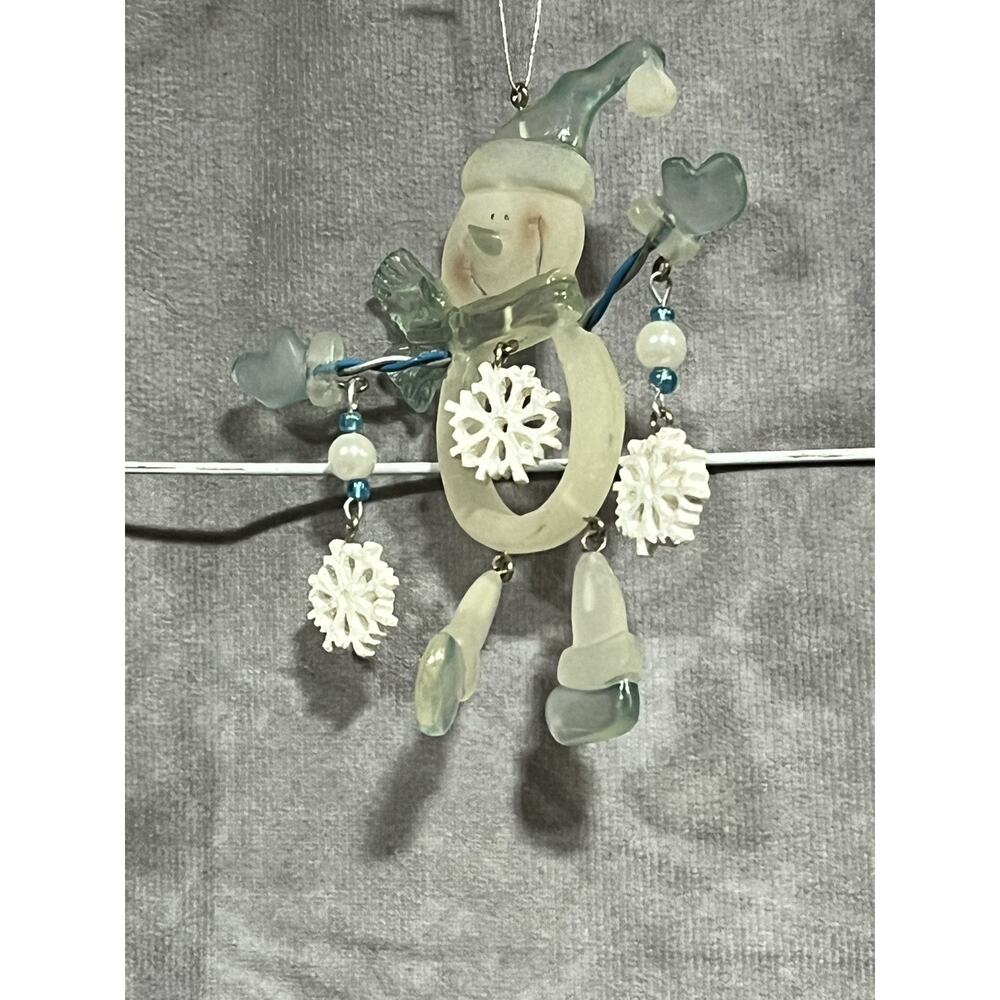 Vintage Glass Snowman Dangling snowflakes Christmas Ornament